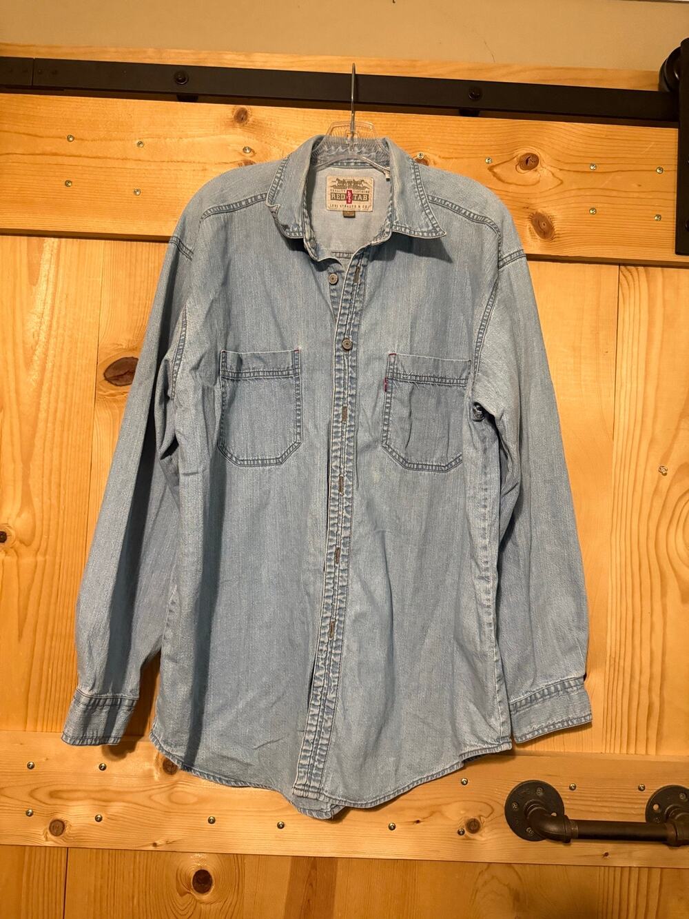 Vintage Levis Shirt Denim Red Tab Blue Long Sleeve Button Down Size L 90’s